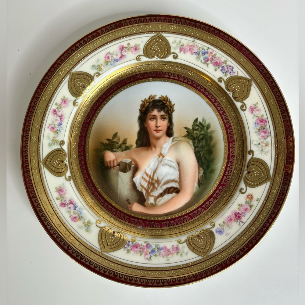 Schwarzburg Rudolstadt Neo Classical lady Portrait 24K Gold Hand Painted Plate.